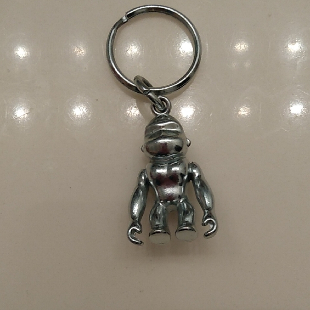 Kipling Silver Robot Gorilla Purse Charm Metallic Keychain Bag Fob Hang Tag